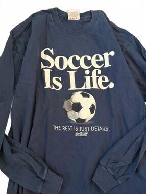 Vintage Large Navy Soccer Is Life Big Ball Sports Long Sleeve T-Shirt